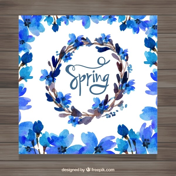 蓝色春季花环卡片矢量素材
