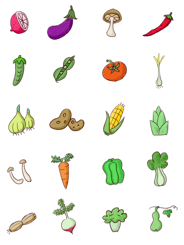 蔬菜简笔画icon彩色可商用元素