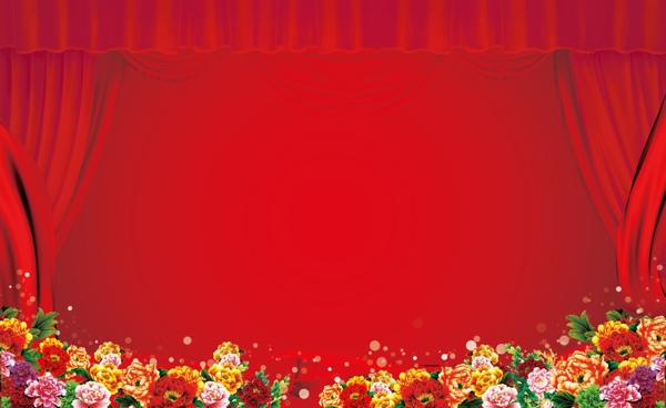 实用喜庆会议舞台鲜花背景图片