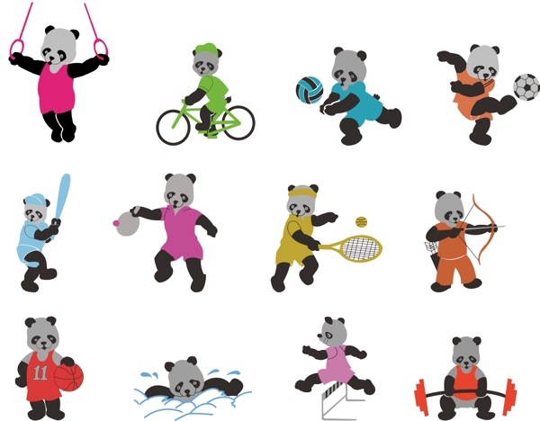 卡通熊体育项目ai矢量图片