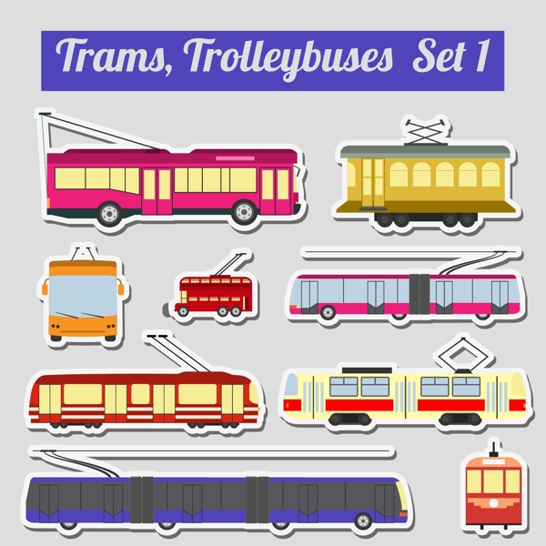 有轨和无轨电车贴纸