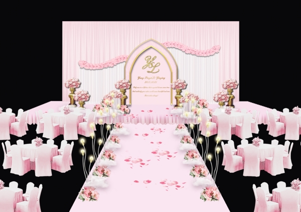 粉色婚礼舞台效果图设计