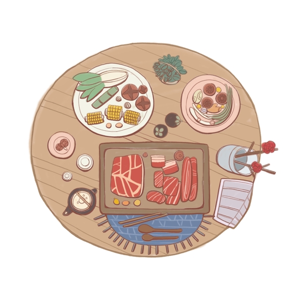 手绘卡通韩式烤肉可商用元素