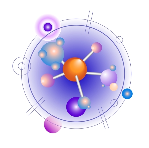 蓝色圆形化学分子插画