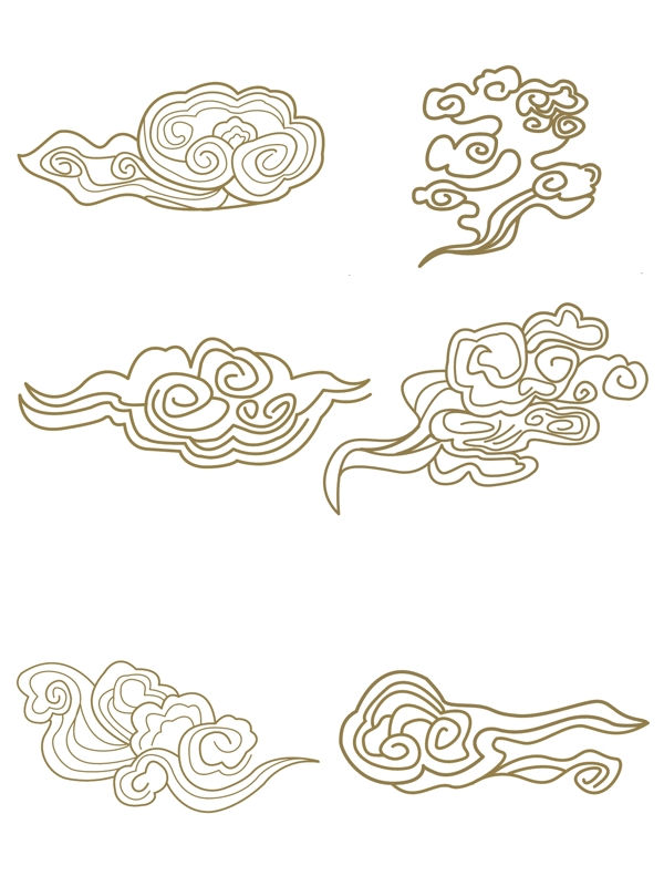 手绘中国风线性祥云装饰图案可商用元素