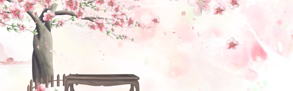 圆形浅色粉色桃花樱花背景图