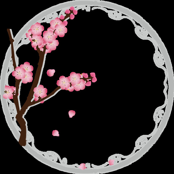 手绘花卉花朵花瓣植物水墨桃花圆环装饰元素