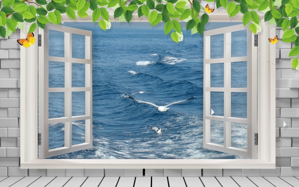 3D海景背景墙图片