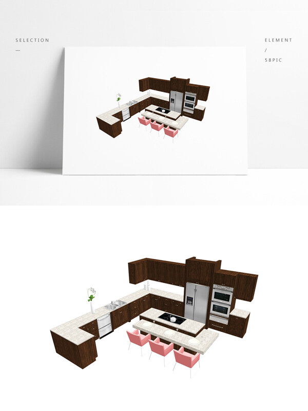 厨房间橱柜组合SU模型