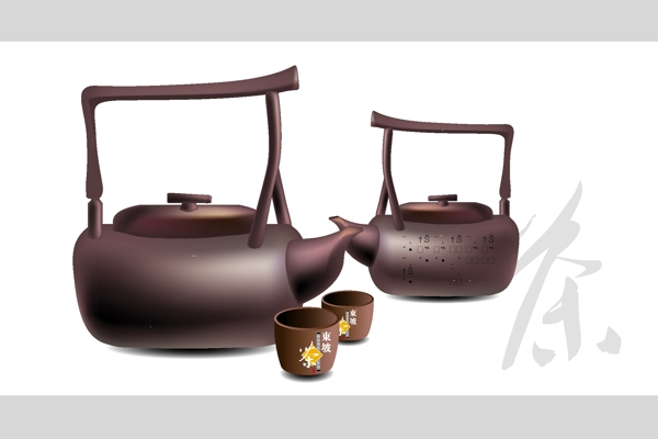 中国古董茶壶矢量素材