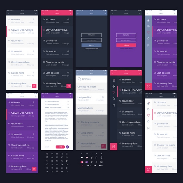 紫色与粉红色的应用程序UI设计矢量