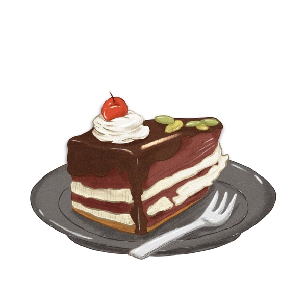 情人节巧克力樱桃黑森林蛋糕甜蜜手绘卡通