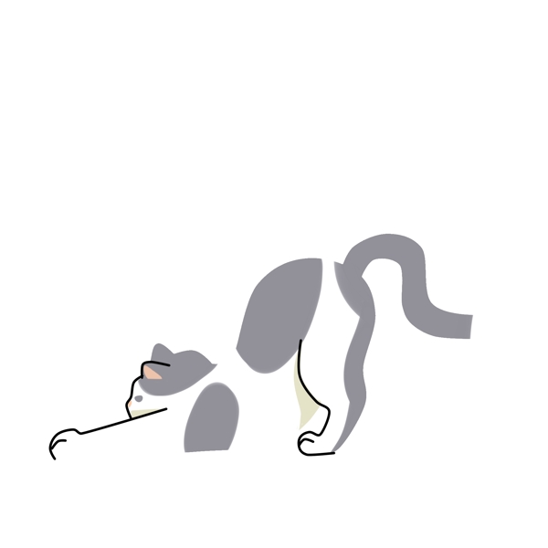 手绘伸懒腰的猫咪设计