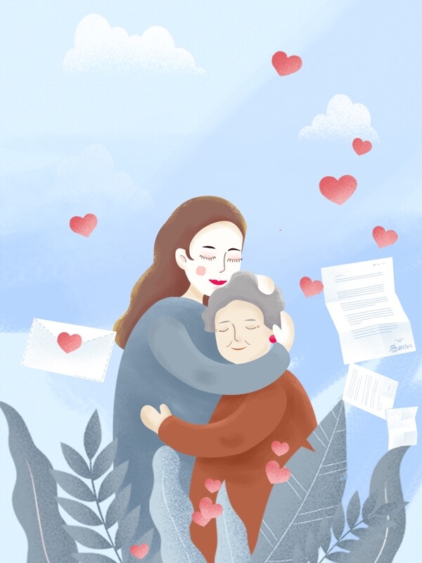 彩绘拥抱的母女感恩节背景素材