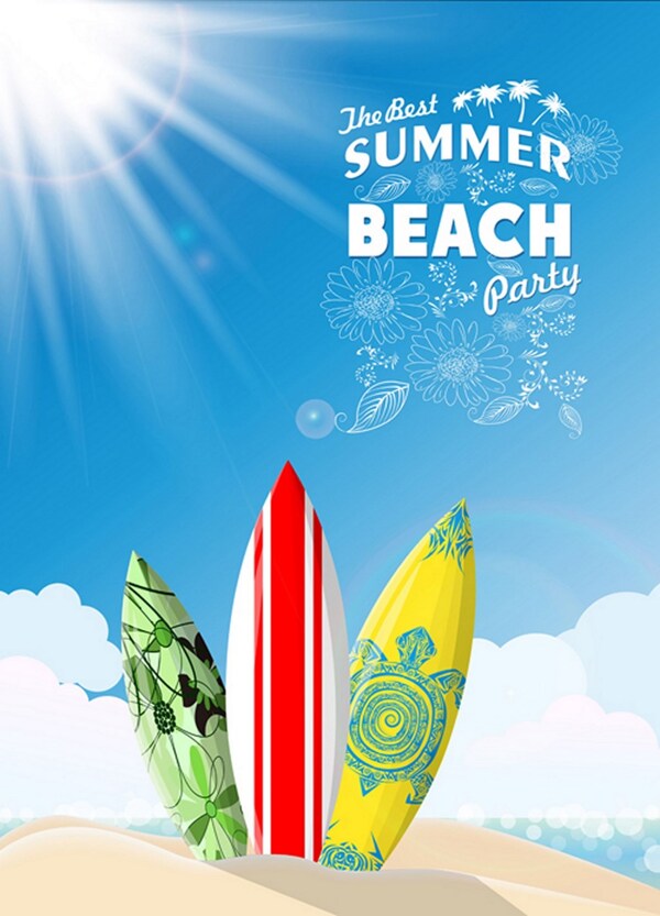 夏日海滩度假冲浪板背景图