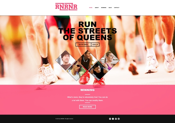 运动奔跑粉红商业扁平化网页设计