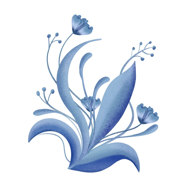 蓝色高贵的水彩花卉png透明素材
