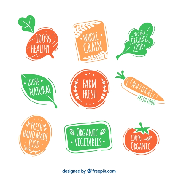 手绘生态食品贴纸图标