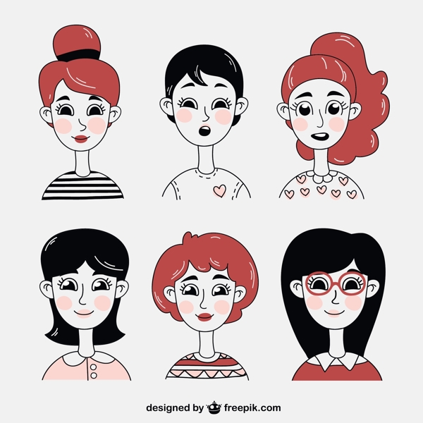 六款卡通女子头像