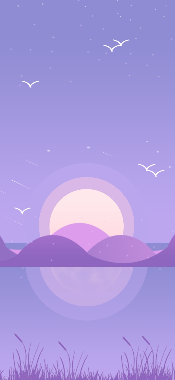 紫色手绘山水风景插画背景