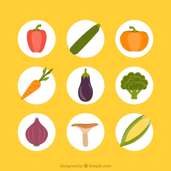 6款圆形常见蔬菜图标矢量素材