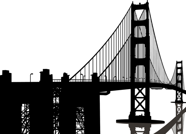 黑白手绘线稿大桥