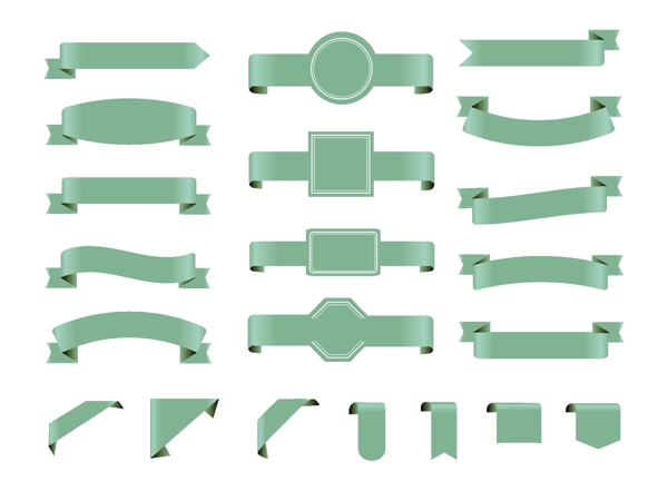 手绘绿色丝带集合