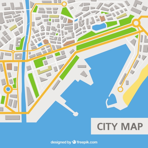 城市海港地图矢量插图