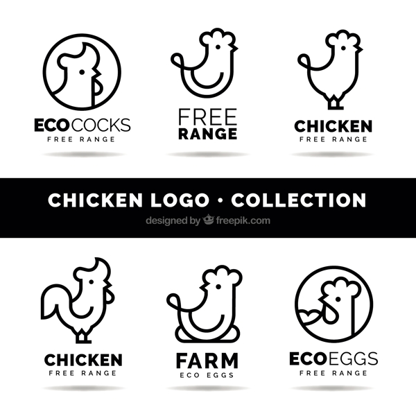 六个线性风格公鸡标志logo