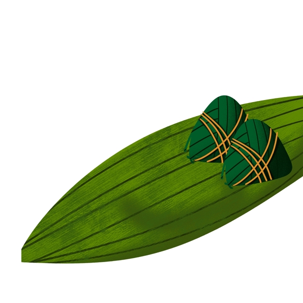 绿色手绘粽叶上的粽子设计元素