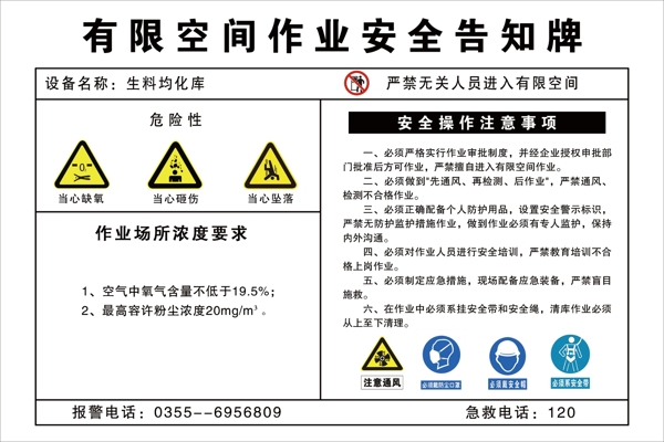 有限空间作业告知牌