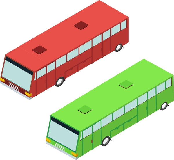 2.5D公交车红绿色AI素材