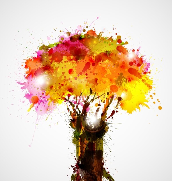 泼墨水彩树木图片