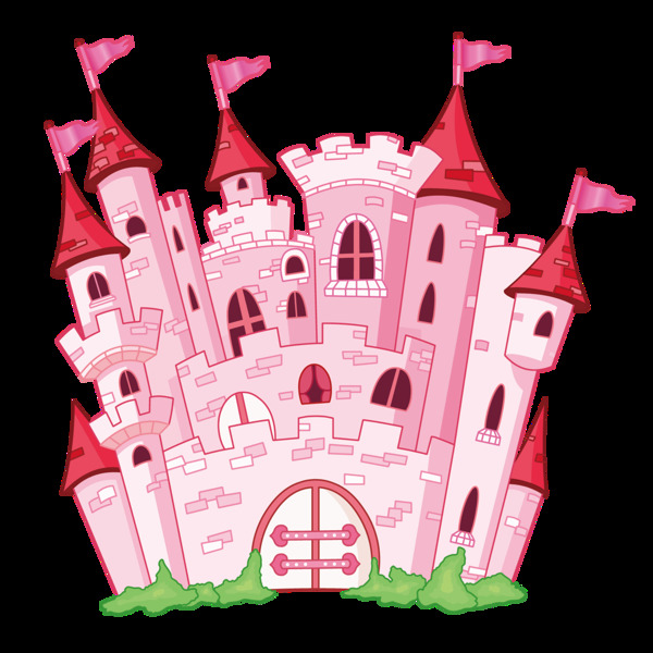 唯美粉色卡通城堡图案元素