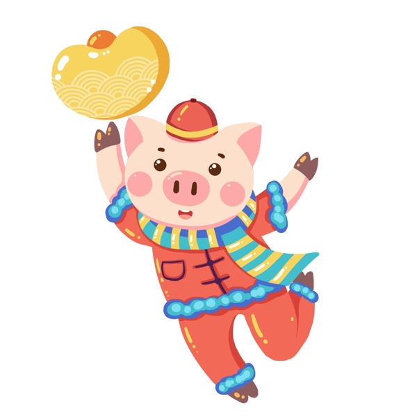 卡通小猪举着金元宝设计