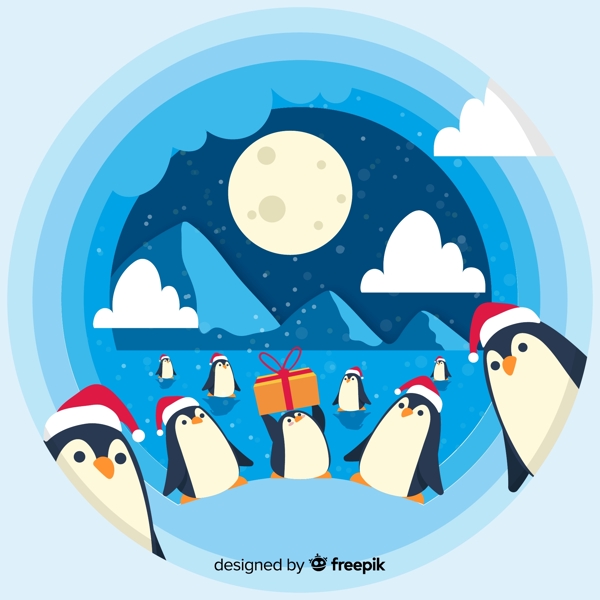 冰川圣诞企鹅群图片
