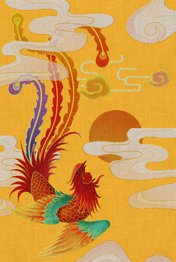 凤凰复古刺绣效果背景海报素材图片