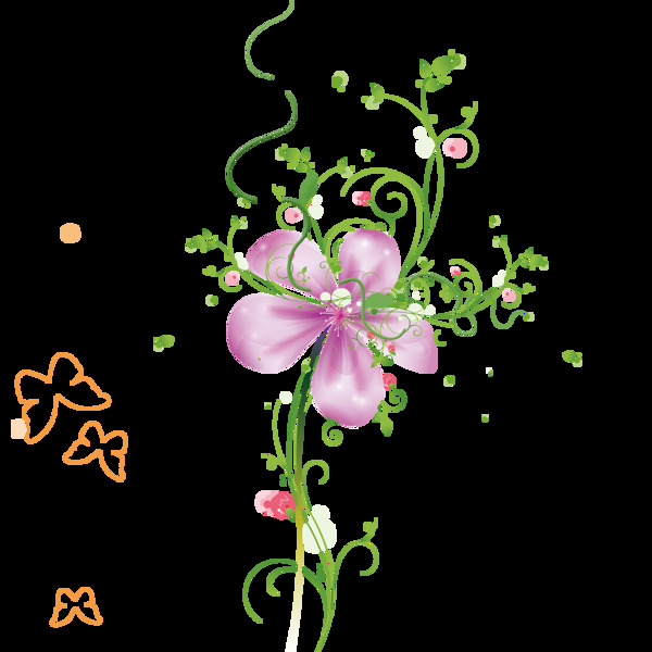 手绘绿藤花朵元素