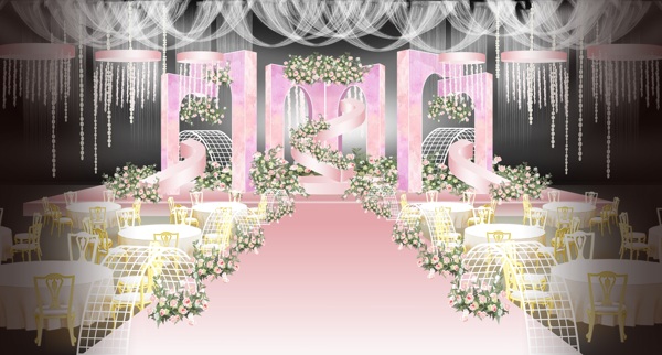 唯美粉紫色婚礼舞台设计