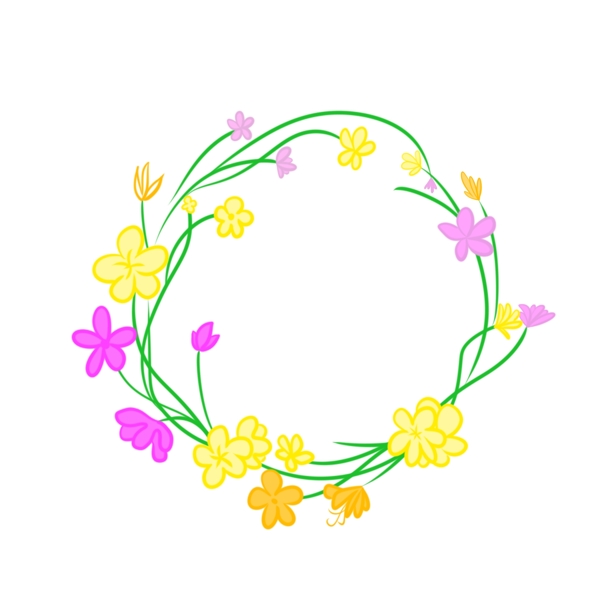 黄色花朵花环插画