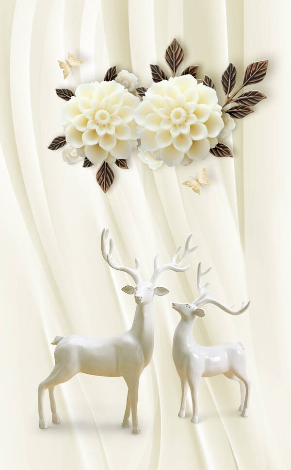 乳白色麋鹿装饰画