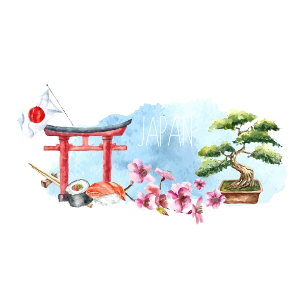 日本插画水彩装饰元素