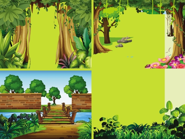 卡通动漫风景森林树林场景素材
