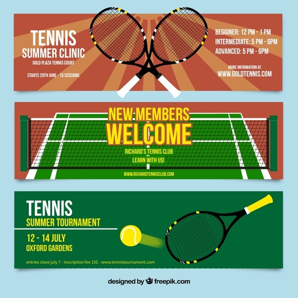 3款网球运动夏列营宣传banner矢量图