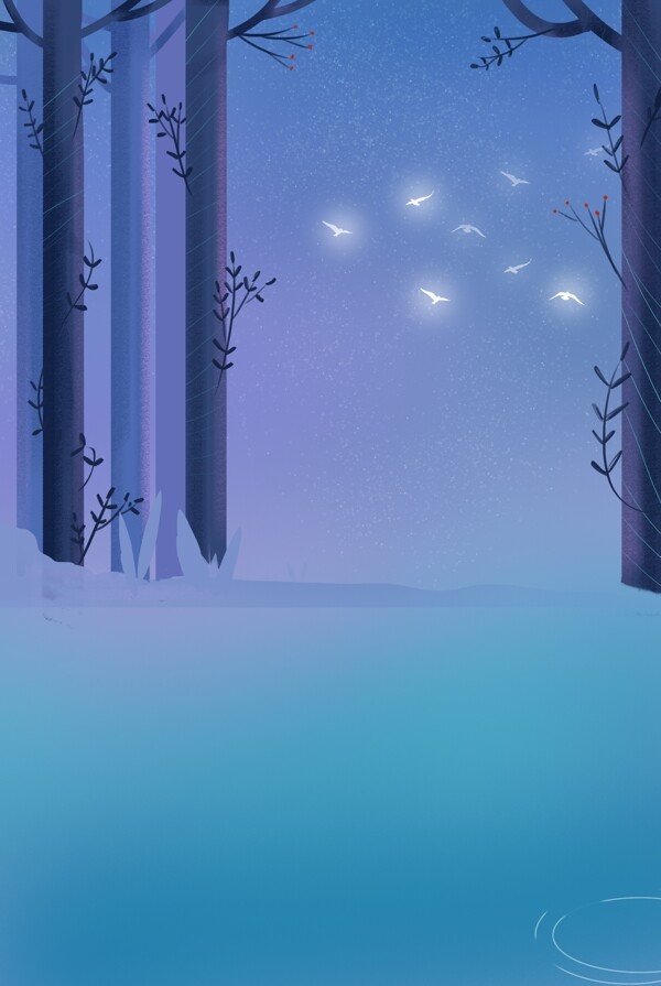 卡通夜晚的森林背景