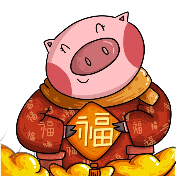 中国风小猪送福设计元素