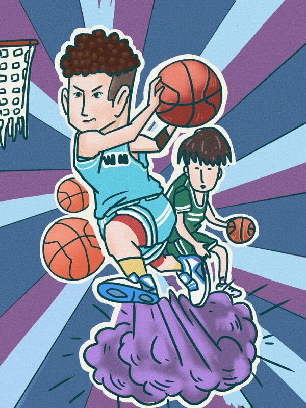 原创插画国际篮球日卡通插画