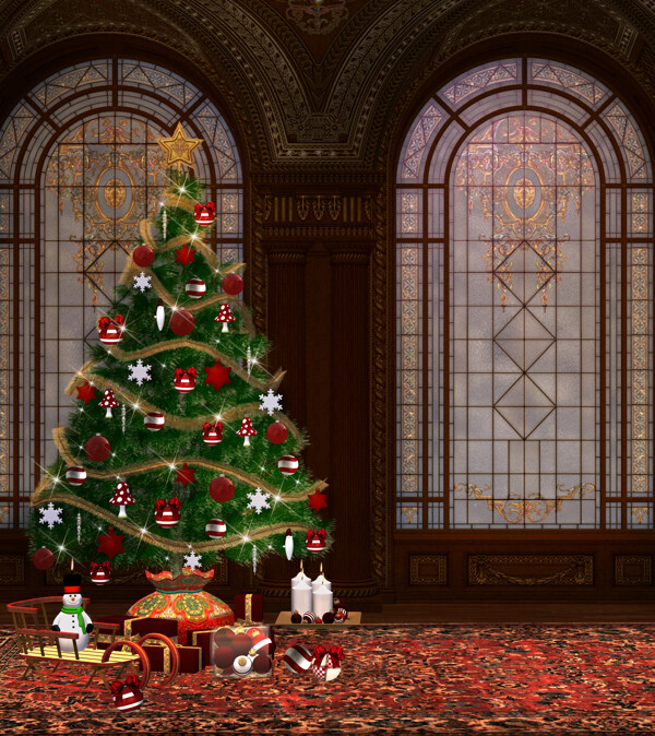 大厅地毯上的圣诞树图片