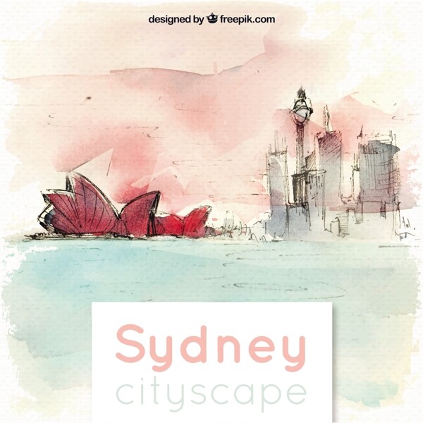 悉尼城市景观艺术写生水彩背景