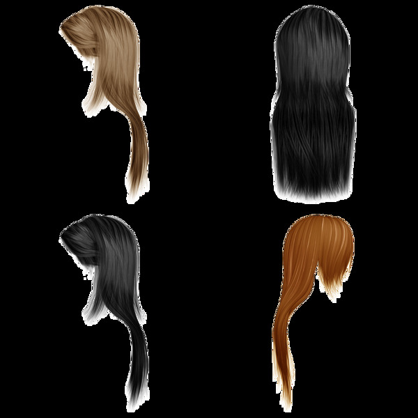 四种女人头发免抠png透明图层素材